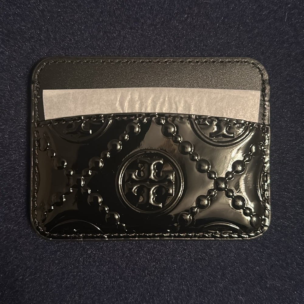 Tory Burch Black Patent Leather  Card Holder NEW